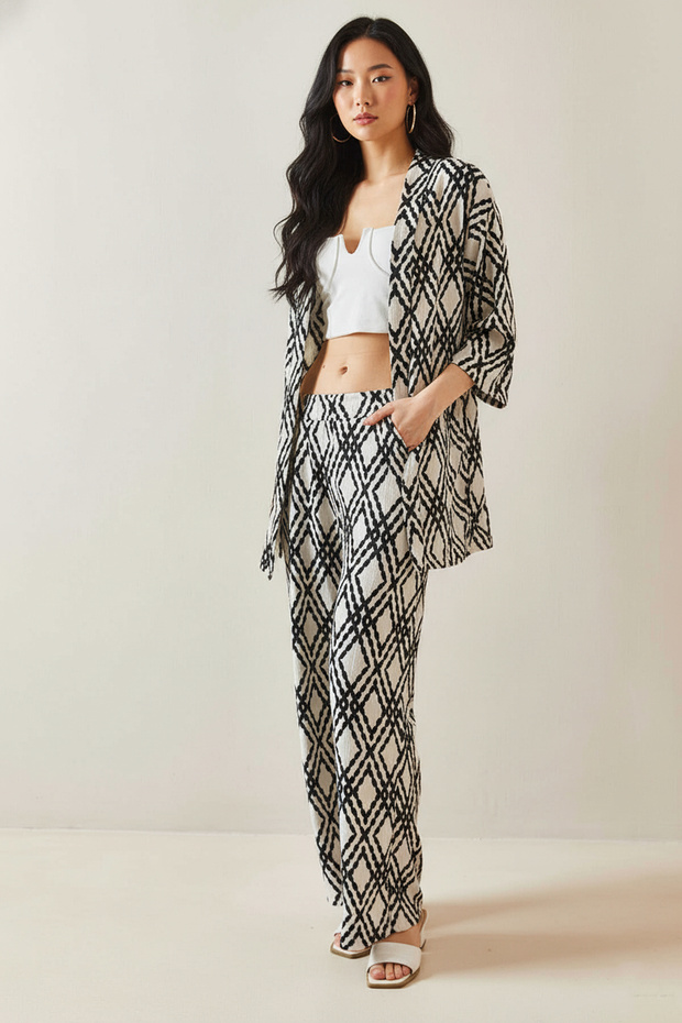 طقم بنطلون كيمونو بنمط عرقي - 3