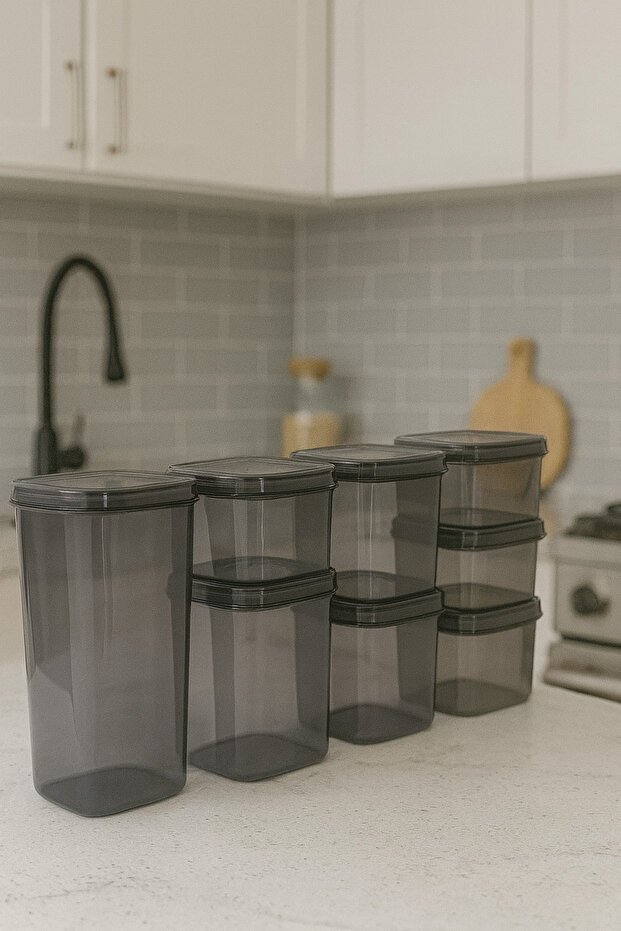 8-Piece Jumbo Size Rectangular Food Storage Container Set Tea Sugar Storage Container 1.75 Liters