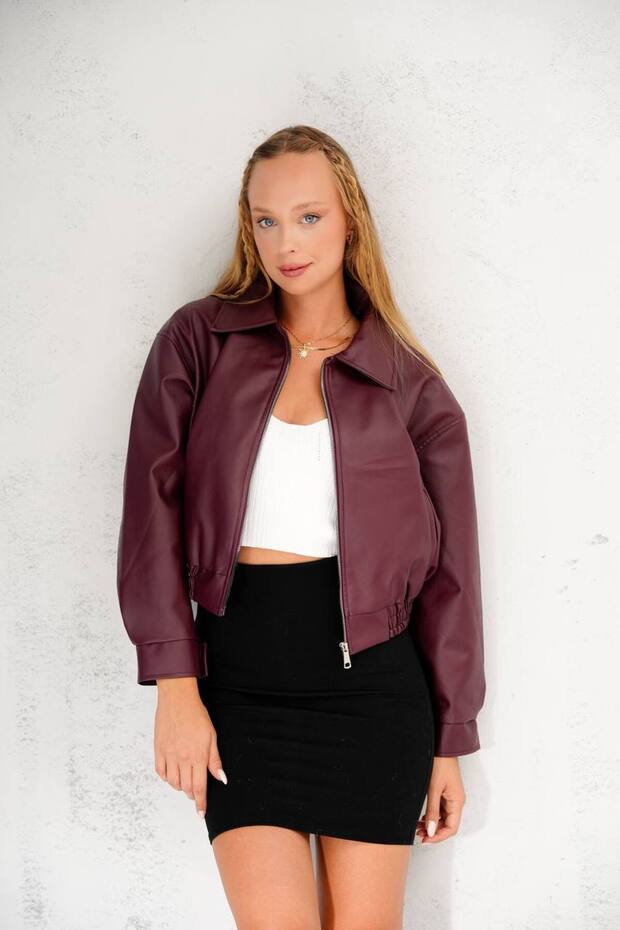 Trend Crop Basic Deri Ceket - 1