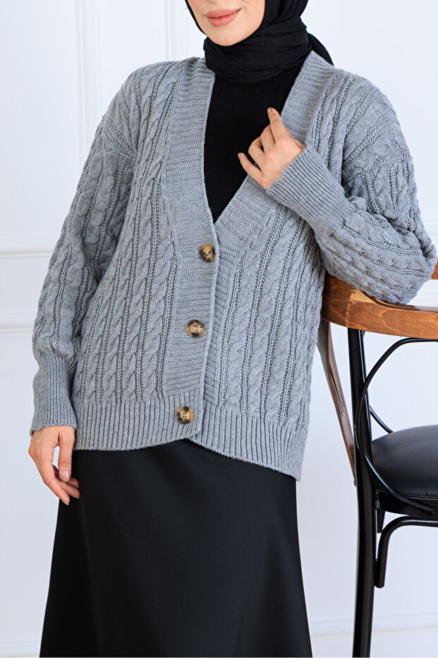 Saç Örgü Kısa Triko Hırka S4000 Gri - 3