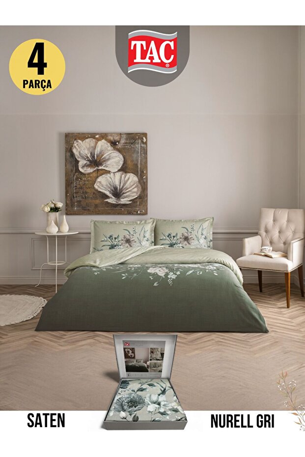 Nurell Gray Cotton Satin Double Duvet Cover Set