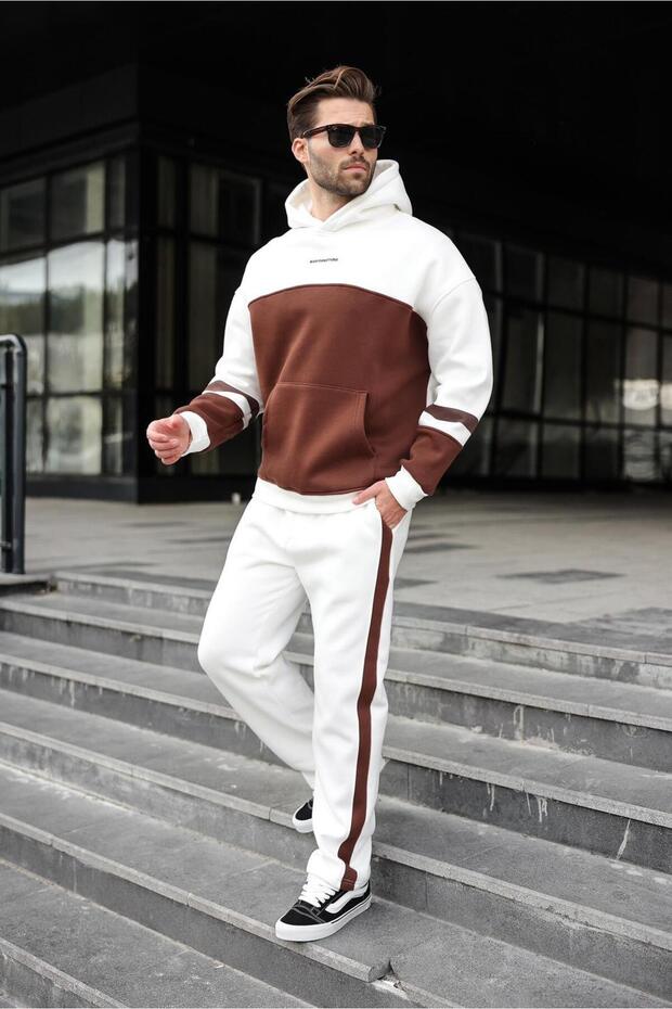 Ekru Alt Üst Kapüşonlu Eşofman Takımı E7340 - 1