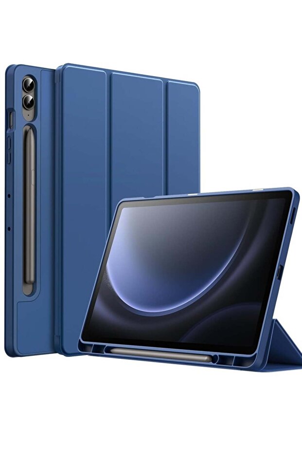 SmartGrist TPU Tri-Fold Stand Case with S Pen Holder for Samsung Galaxy Tab S9 FE+ 12.4" (Navy)