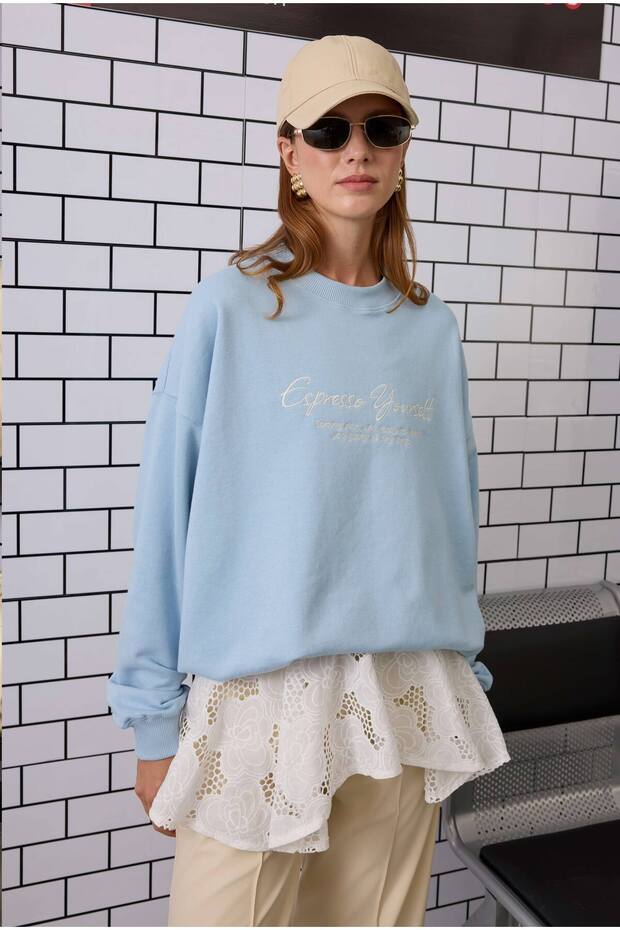 Nakışlı Sweatshirt Bebe Mavi - 2