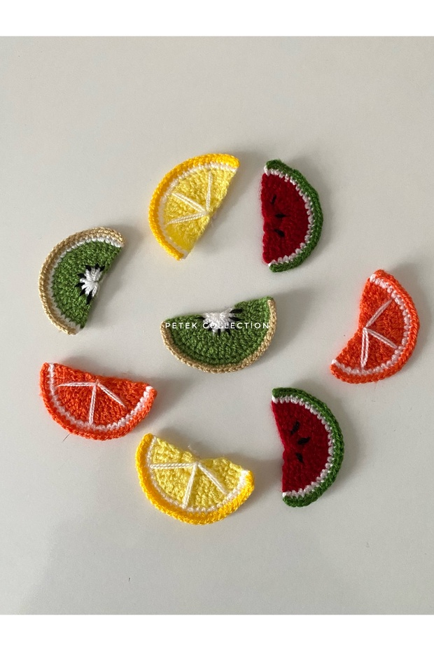 Knitted Fruit Motif Appliques - Watermelon, Kiwi, Lemon, Orange (Pack of 8) 5X3Cm