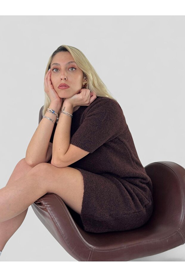 Triko Elbise Kadın Kahve - 1