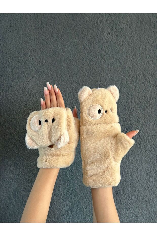 Puppet Plush with Fur Inside, Openable Finger Embroidery Processing Gloves - 1