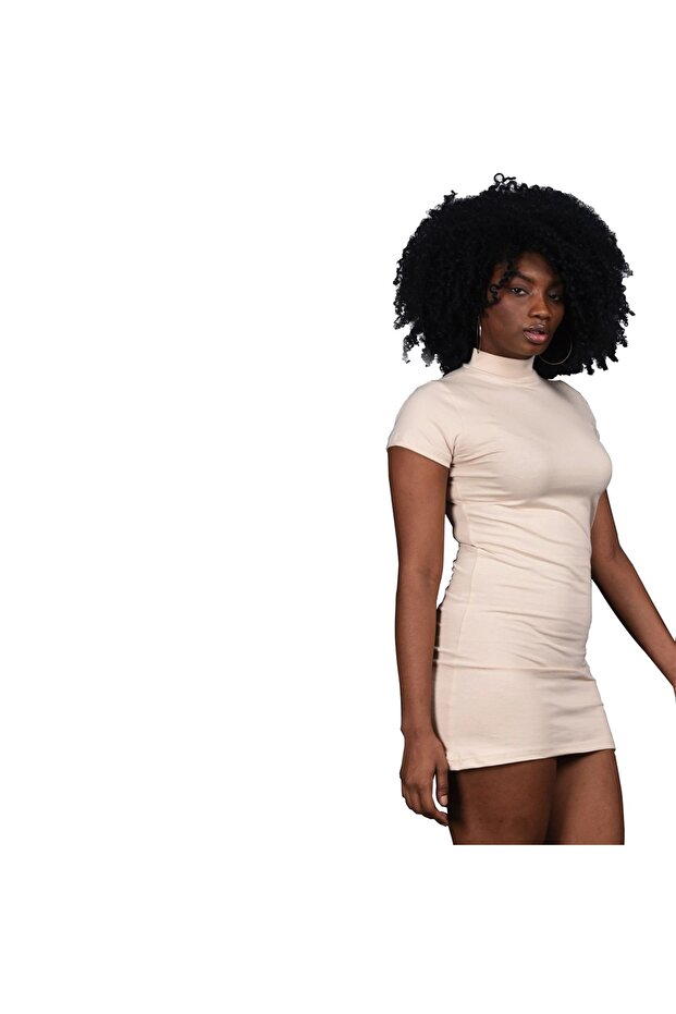highneck half sleeve short dress egyption cotton 100%