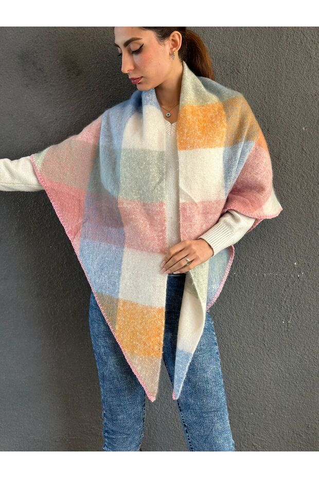 200X85 cm Soft Plaid Triangle Crochet Embroidered Women's Shawl