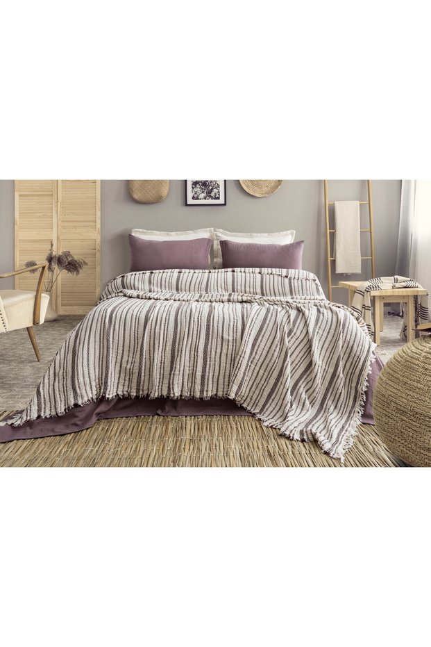 Corded Fabric Colorful Striped 3-Layer Muslin 100% Cotton Muslin Bedspread Soft, Lightweight and Stylish 140X220