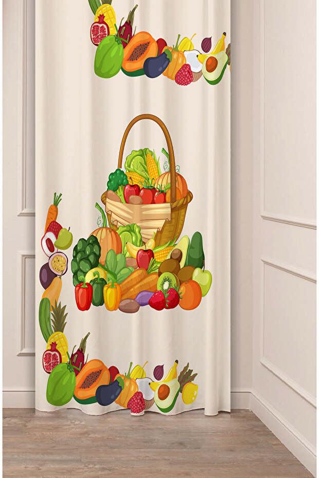 Fruit and Vegetable Patterned Specially Designed Digital Printed Modern Style Stylish Style Background Curtain for Modern Kitchen