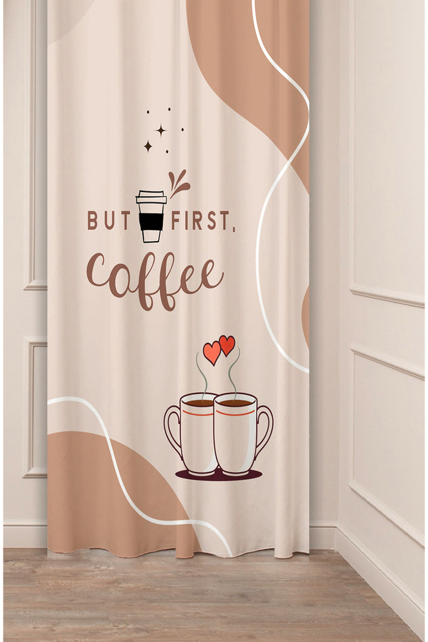 Coffe Time Espresso Latte Coffee Time Bohemian Patterned Special Design Digital Printed Stylish Style Background Curtain