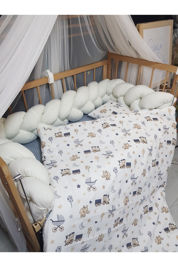 Baby Sleeping Set with Knitted Border 60X120 cm - Includes Lycra Tulle Mosquito Net and Apparatus - 1