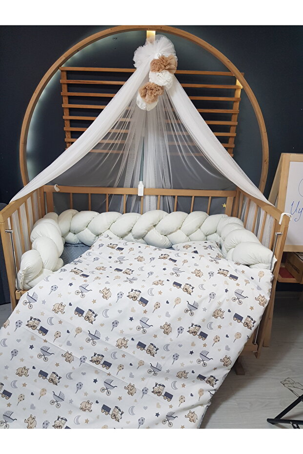 Baby Sleeping Set with Knitted Border 60X120 cm - Includes Lycra Tulle Mosquito Net and Apparatus - 4