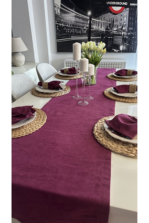 Pearl Velvet Textured Stain-Resistant Cherry Rot Runner 1 Piece (Without Napkins)