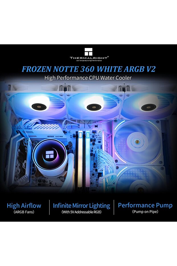 مبرد وحدة المعالجة المركزية Frozen Notte 360 White ARGB V2 AIO (360 مم، 3 × 120 مم PWM) - 2