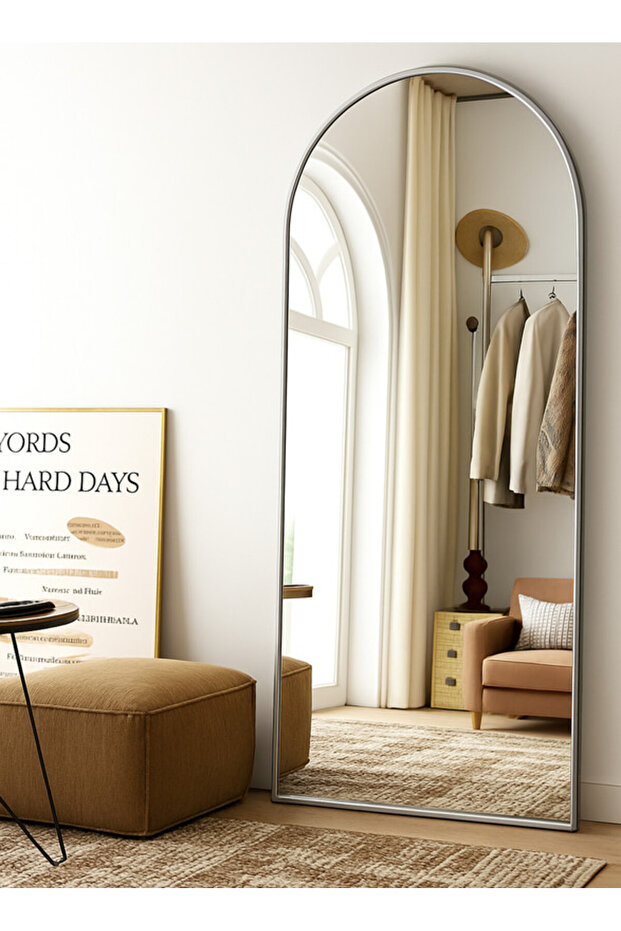 Large Mirror With Elegant Design160x50cm-full Length Mirror With Silver Metal Frame And Back Stand - 1