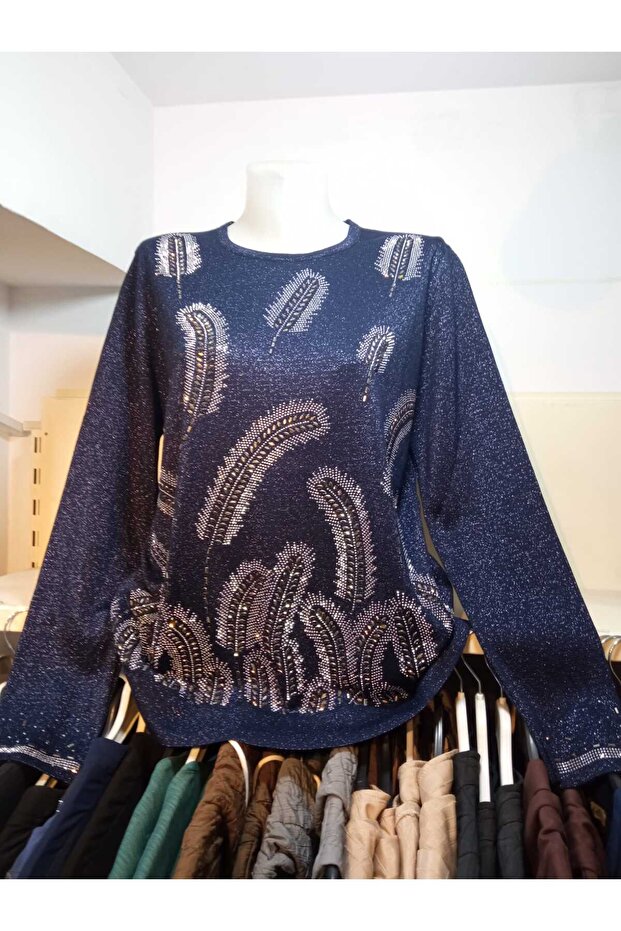 Taşlı Simli Triko Bluz - 3
