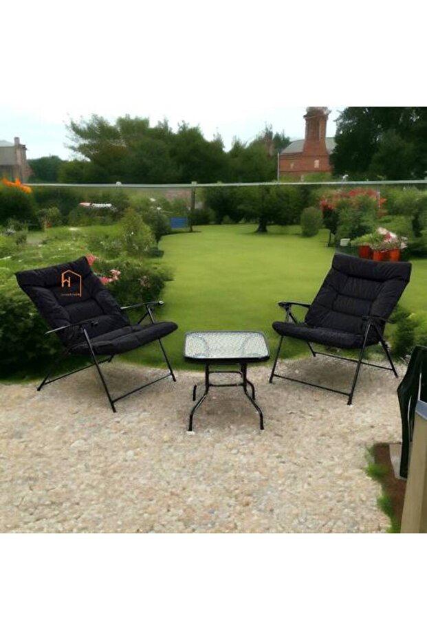 طقم طاولة شاي قابلة للتكديس - كرسيان - أسود - 1