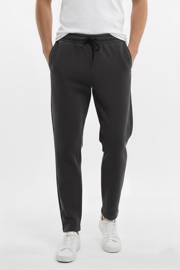 High Quality Comfortable Fit Pockets Zippered Three Thread Ribbed Men's Sweatpants 2590 Smoked Anthracite