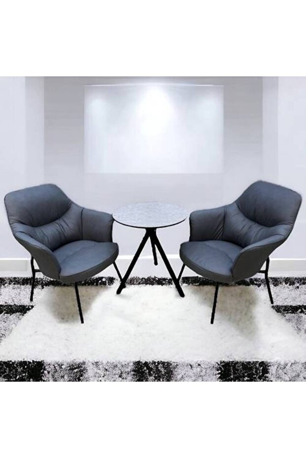 طقم طاولة شاي مع كرسيين - رمادي - 1