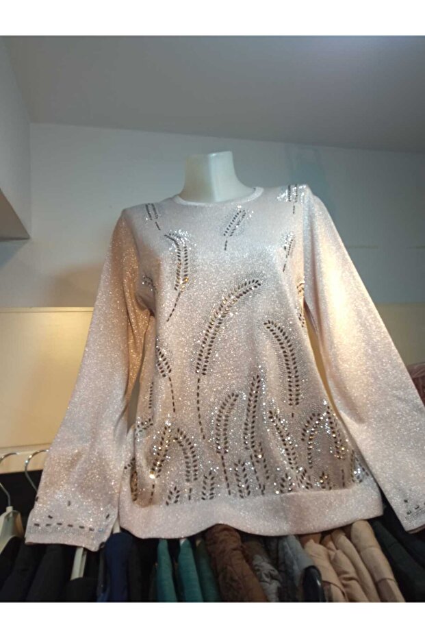 Taşlı Simli Triko Bluz - 1