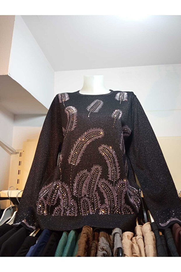 Taşlı Simli Triko Bluz - 1