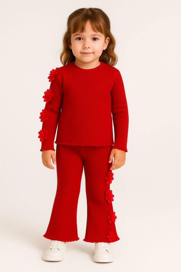 Girls' Floral Detail Flared Leg Set