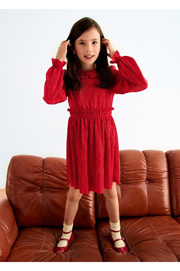 Mayoral Abel&Lula Girls' Long Sleeve Pleated Stylish Dress Red