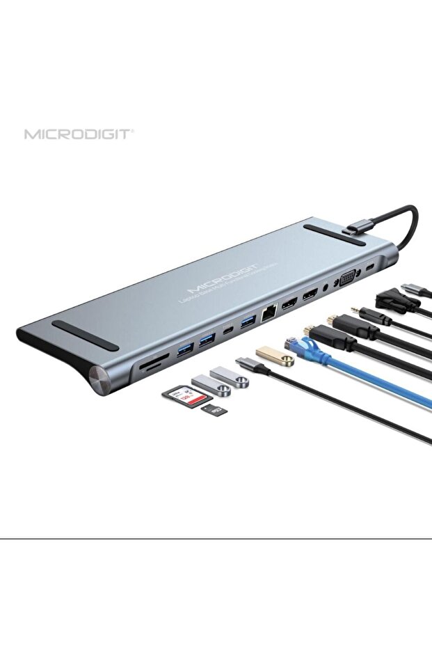 قاعدة توصيل (Docking Station) 12 في 1 - منفذ USB-C - محول متعدد الوظائف للكمبيوتر المحمول