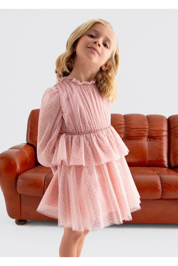 Mayoral Abel&Lula Girls' Long Sleeve Tulle Dress Pink