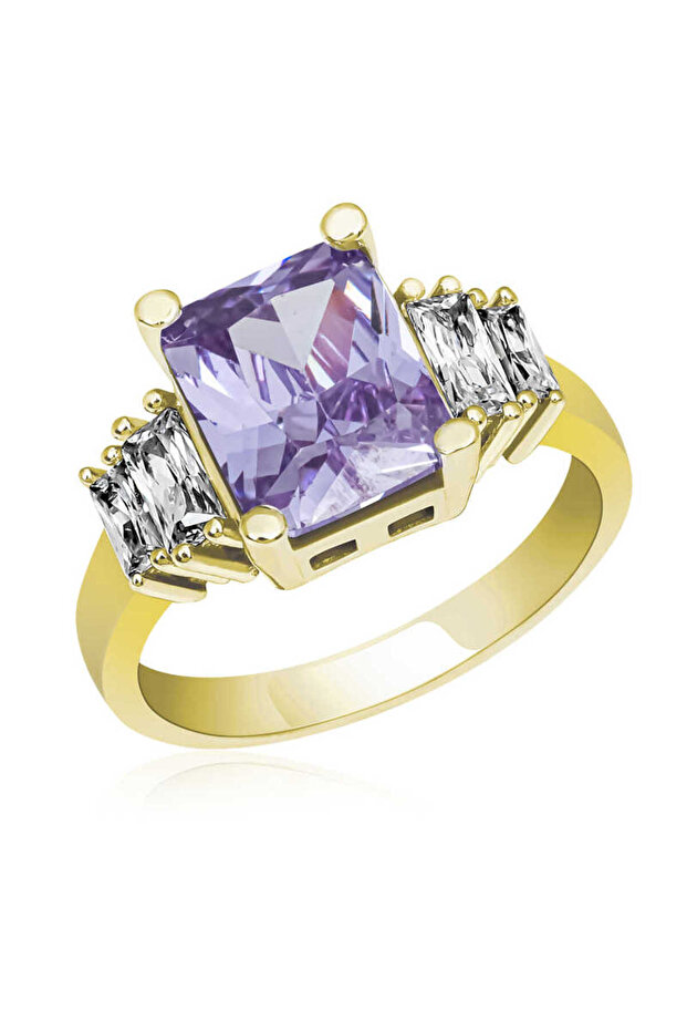 Silver Lilac Baguette Stone Gold Ring