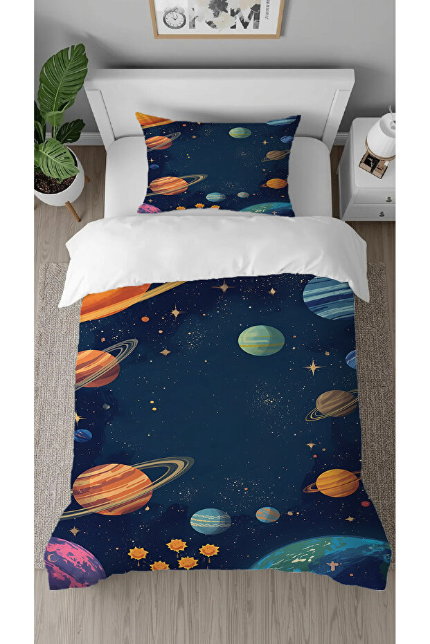 Space Planet Mars Patterned Digital Printed Special Design Single Children's Duvet Cover Set Without Sheets