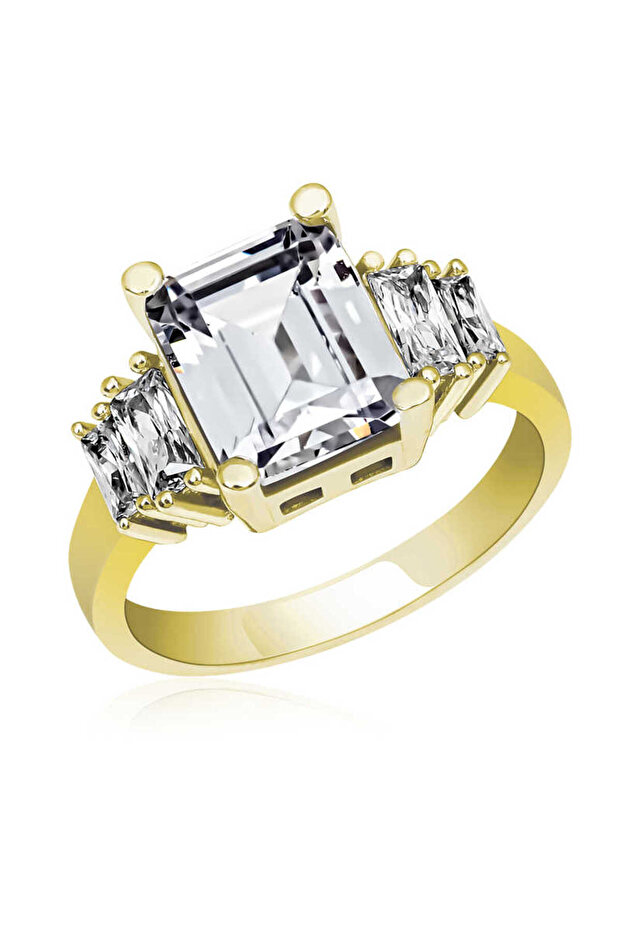Silver Gold Baguette Stone Ring