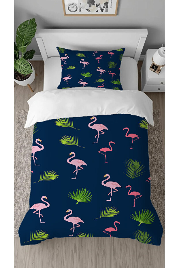 Pink Flamingo Leaf Pattern Printed Special Design Single Children's Duvet Cover Set Without Sheets