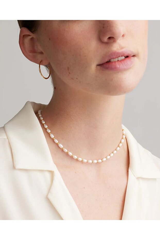 Minimal Design Gold Color Topçuk Pearl Necklace
