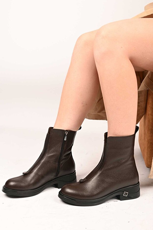Laceless Zippered Genuine Leather Thermo Sole Casual Boots 335-662-17 Women's Boots