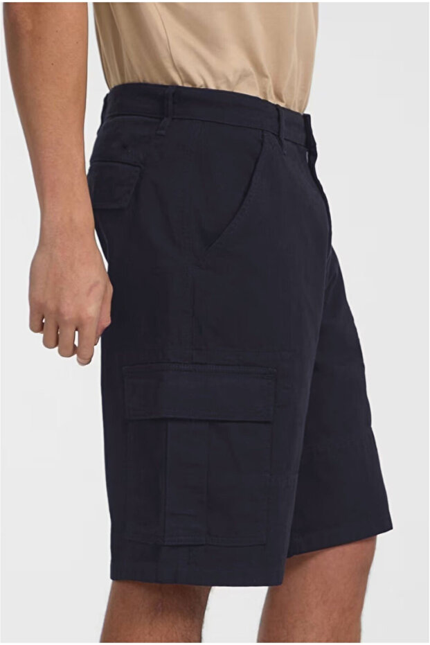 Keten Karışımlı Kargo Şort - 2