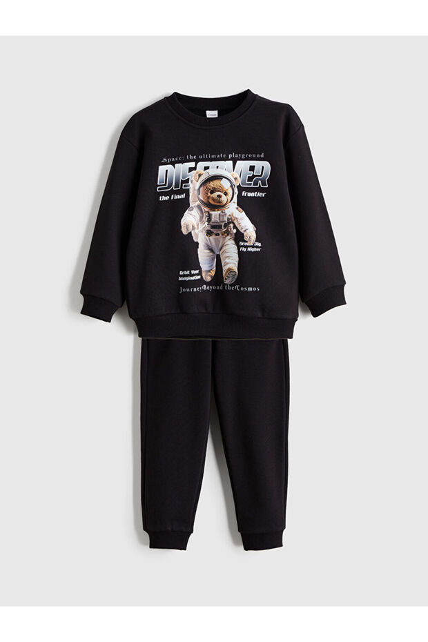 Bear Printed Boys' Sweatshirt and Pants 2 Pack Set