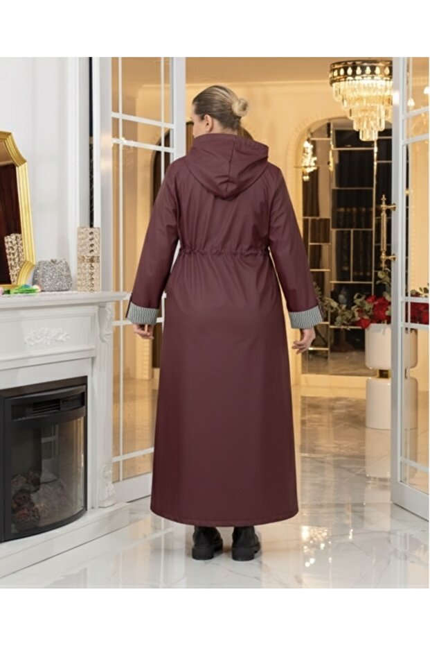 Kadın uzun trençkot kapüşonlu pardesü trenç - 3
