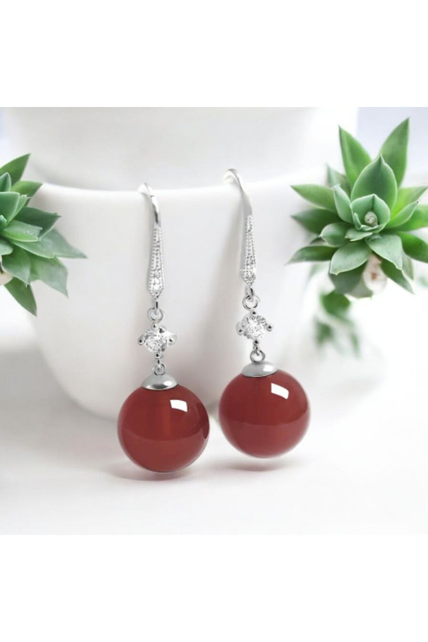 Yiwushi 1 Pair New Simple Fashion Unique Agate Round Beads Earrings for Women