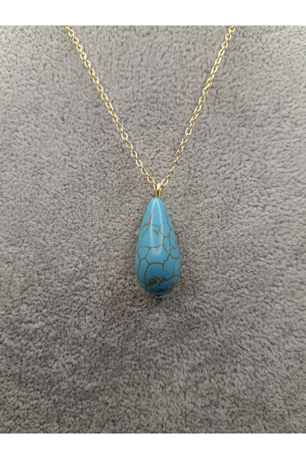 Gold Color Teardrop Model Turquoise Natural Stone Necklace