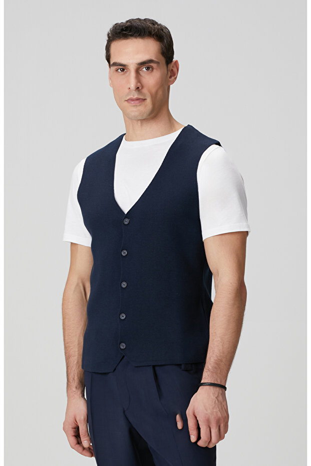 Lacivert Triko Yelek - 4