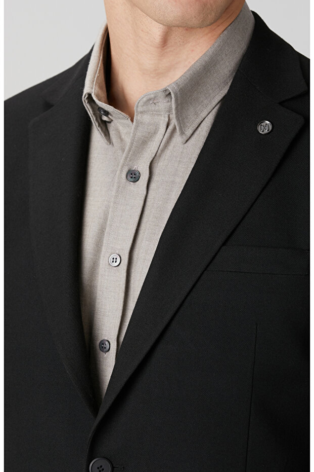 Siyah İnce Diyagonal Desen Ceket - 6