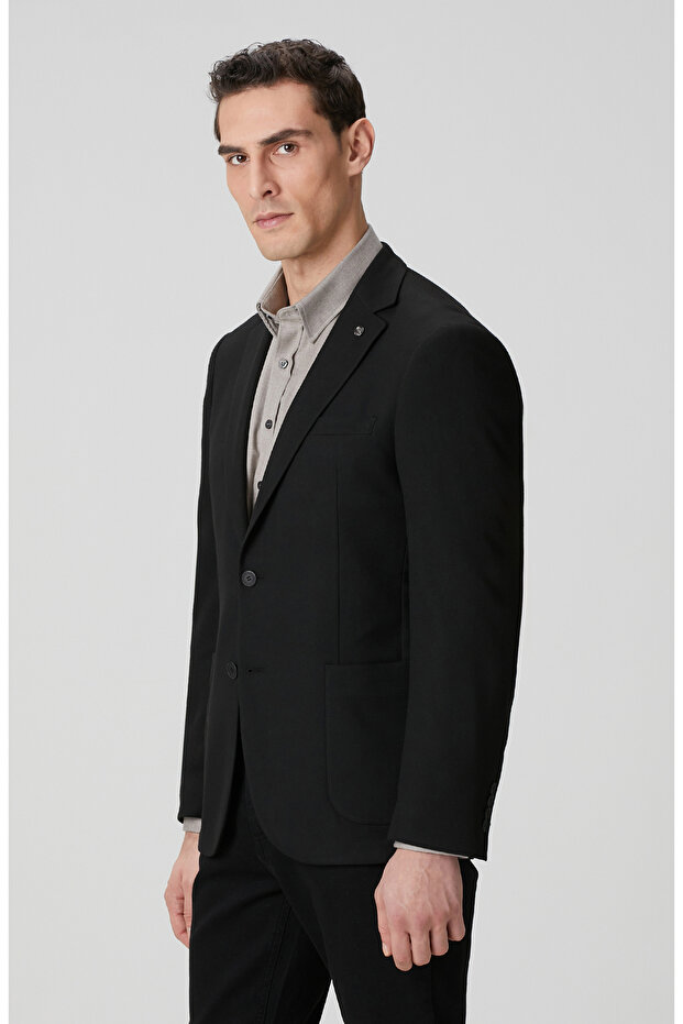 Siyah İnce Diyagonal Desen Ceket - 4