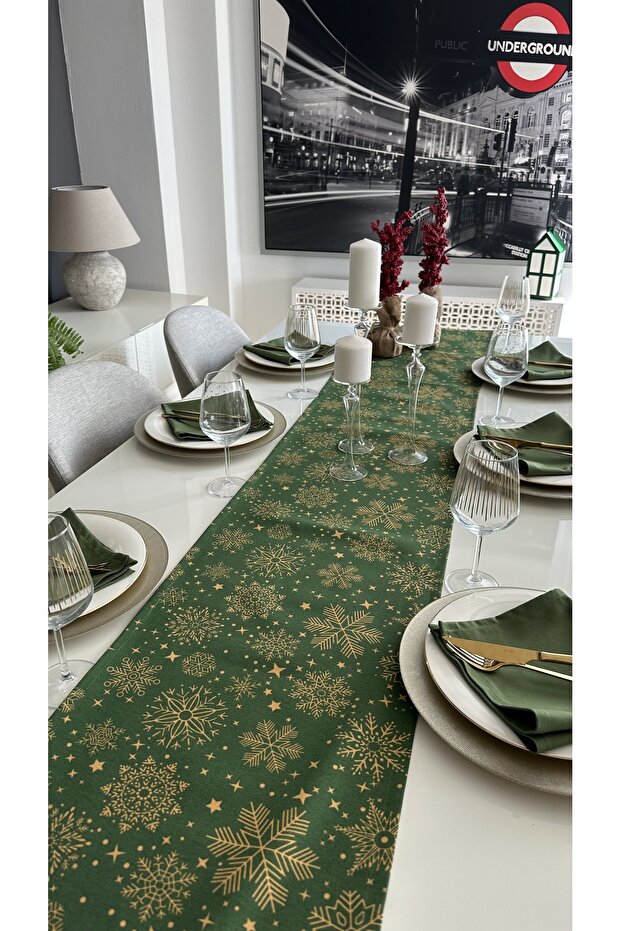 Yeni Yıl Temalı Yeşil Runner Yılbaşı Masası Yılbaşı Runner (PEÇETE DAHİL DEĞİLDİR ) - 2