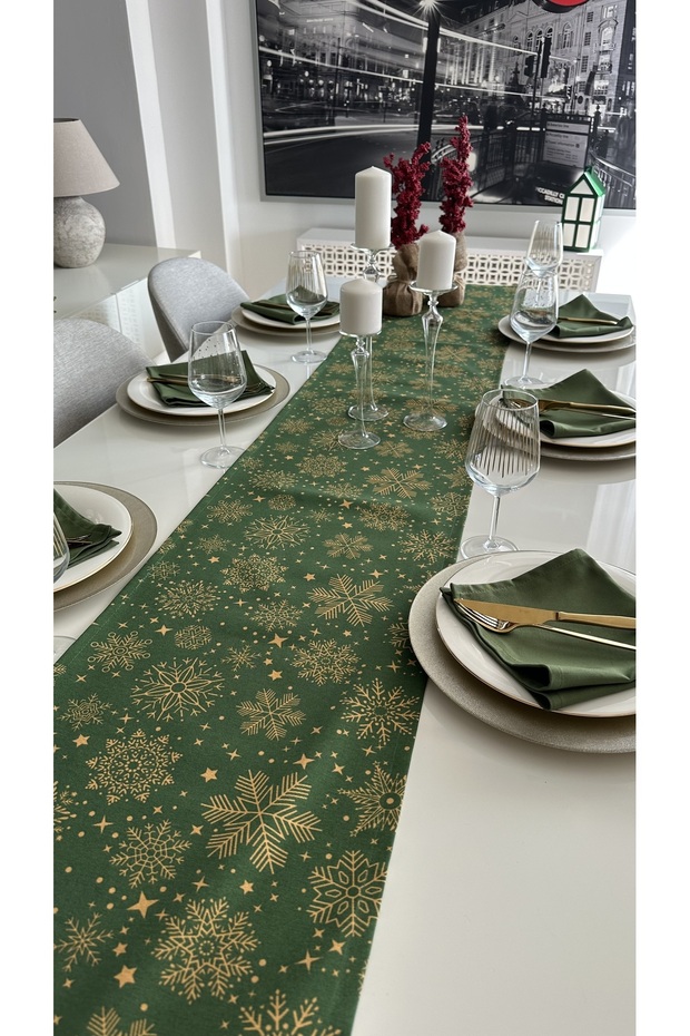 Yeni Yıl Temalı Yeşil Runner Yılbaşı Masası Yılbaşı Runner (PEÇETE DAHİL DEĞİLDİR ) - 1