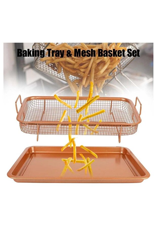 Morla Copper Crisper Non-Stick Oven Baking Tray with Mesh Crisping Basket