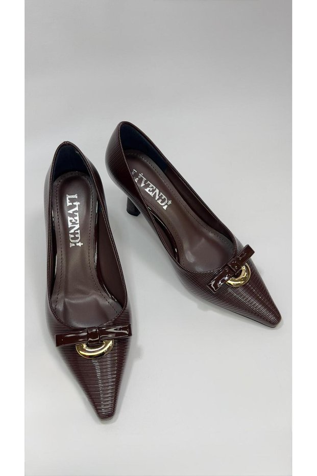 Women's Bitter Brown Patent Leather Buckle Pointed Toe Thin Heeled Classic Shoes Stylish Elegant Style