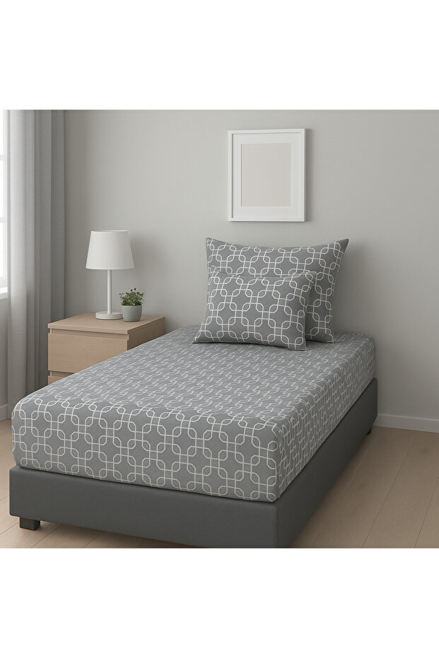 مجموعة ملاءات مطاطية فردية من الجيل الجديد بنمط سلسلة رمادية - 1